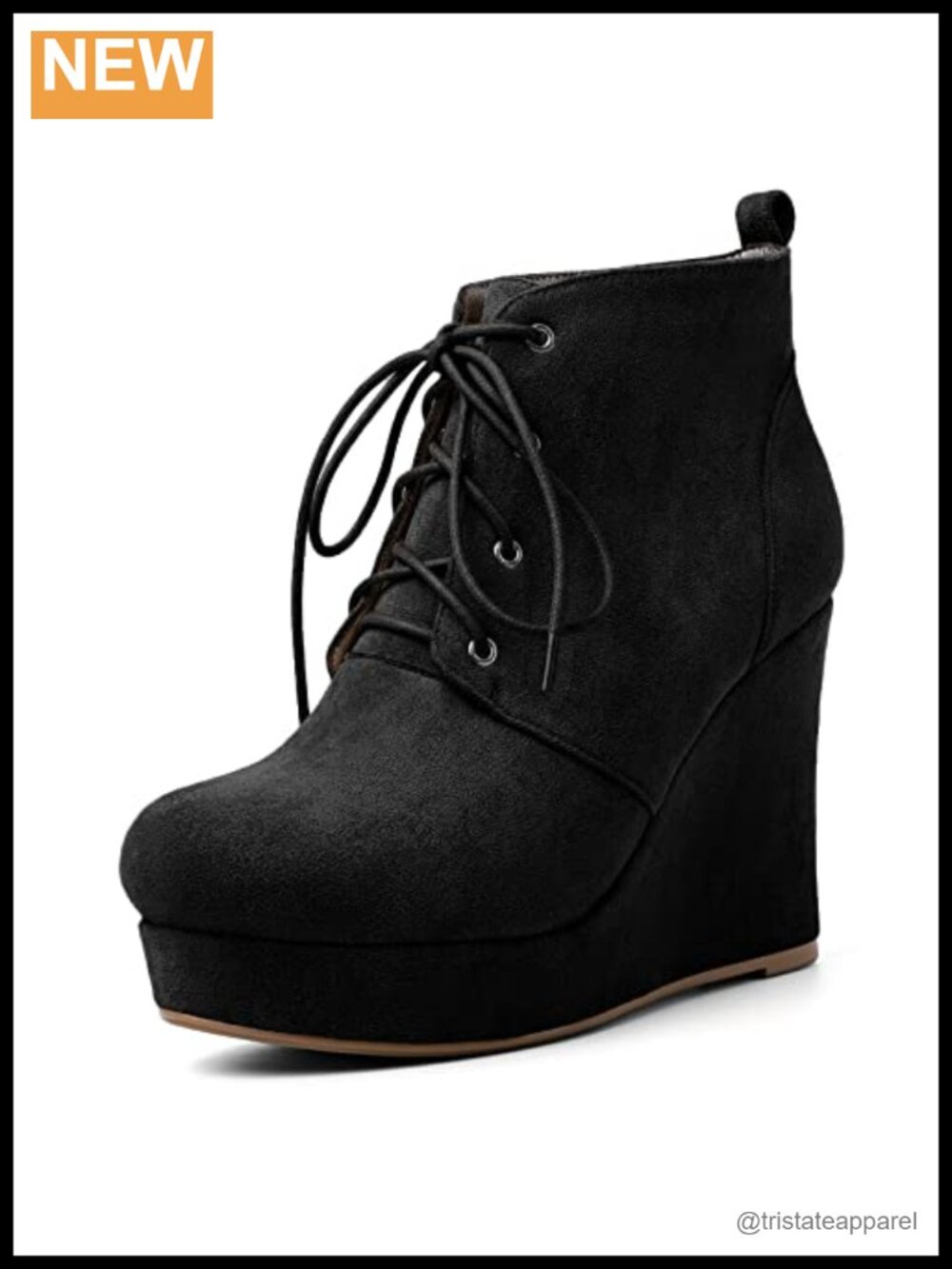 Women's Wedge Ankle Boots Round Toe Lace Up 4 Inch Heel Bootie